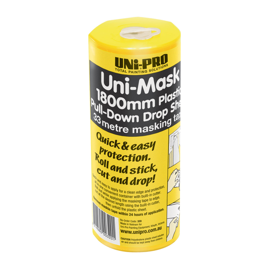 UNi-PRO Uni-Mask Masking Tape and Pull-Down Plastic Drop Sheet & Refill Range