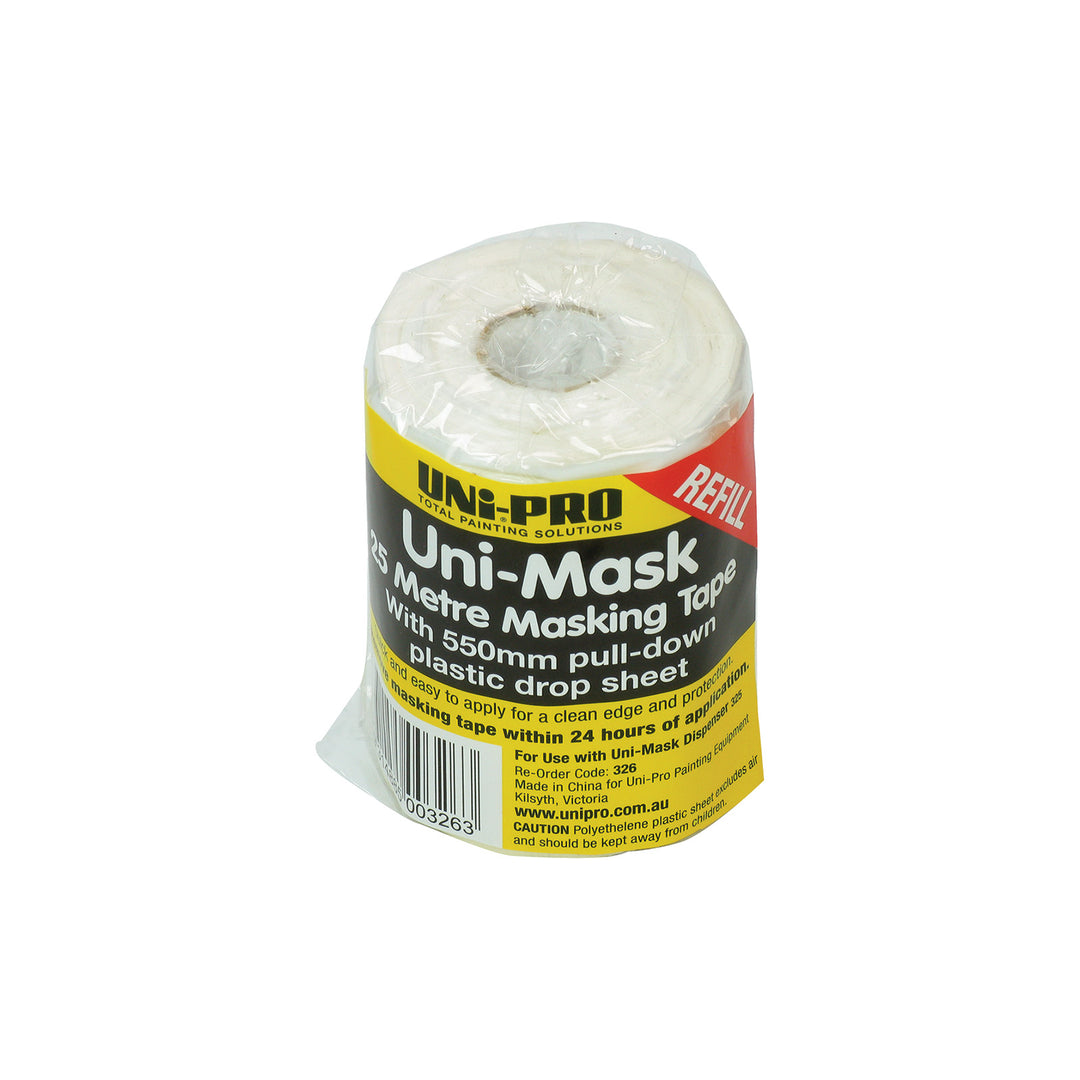 UNi-PRO Uni-Mask Masking Tape & Pull-Down Plastic Drop Sheet With Refill Range
